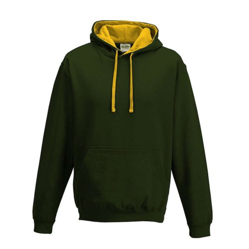 Just Hoods dupla kapucnis pulóver kétszínű kapucnival, uniszex - sötétzöld/ sárga