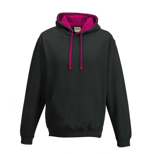 Just Hoods dupla kapucnis pulóver kétszínű kapucnival, uniszex - fekete/ hot pink