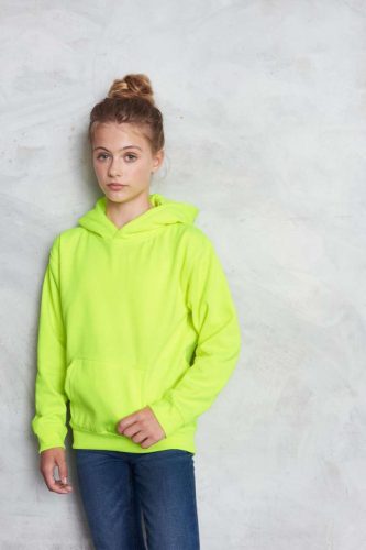Just Hoods kapucnis gyerek pulóver vibráló neonszínekben, uniszex - neonzöld