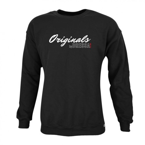 Dressa Originals feliratos nagyméretű környakú pamut pulóver - fekete