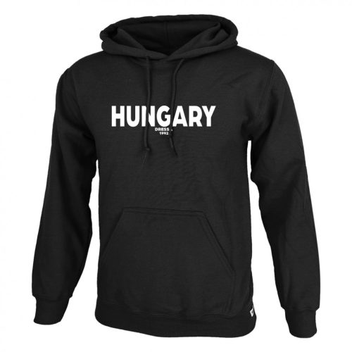 Dressa Hungary feliratos kenguruzsebes pamut kapucnis pulóver - fekete