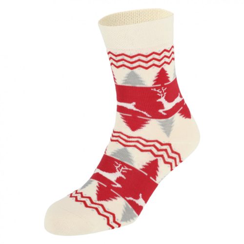 Dressa Xmas pamut karácsonyi rénszarvas mintás zokni - törtfehér