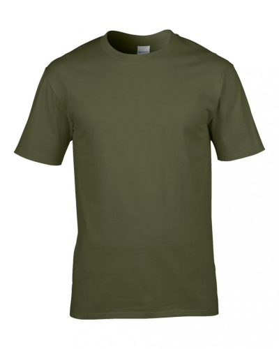 Gildan karcsúsított környakas pamut póló, uniszex - military-zöld