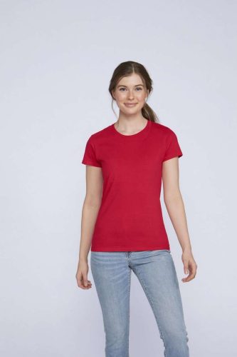  Gildan női prémium pamut póló - piros