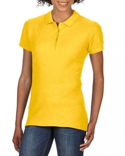 Gildan női galléros karcsúsított piké póló - sárga