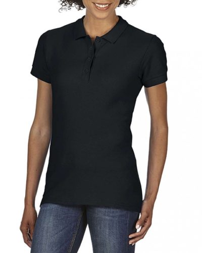 Gildan női galléros karcsúsított piké póló - fekete