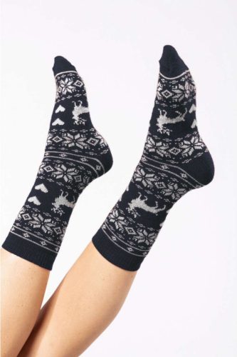 Kariban karácsonyi vastag zokni szarvas és hópehely mintával - sötétkék