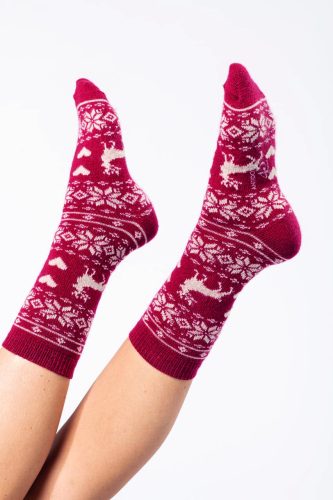 Kariban karácsonyi vastag zokni szarvas és hópehely mintával - meggypiros
