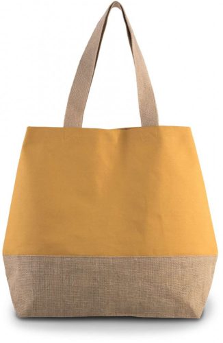 Kimood pamut-juta oversized táska cipzáras belső zsebbel - sárga/natúr