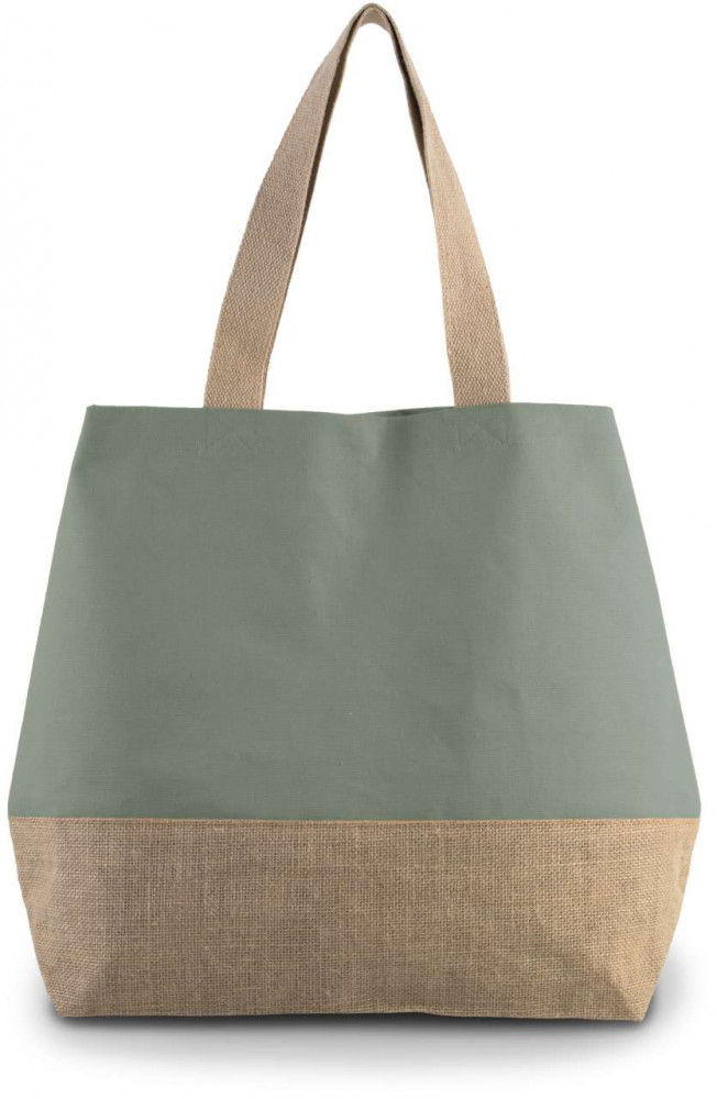 Kimood pamut-juta oversized táska cipzáras belső zsebbel - zöld/natúr