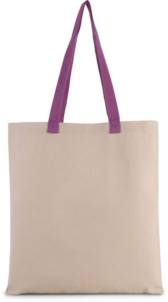 Kimood pamutvászon bevásárló táska natúr, színes füllel - lila